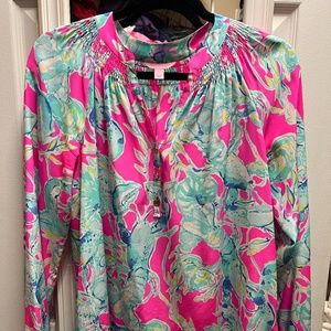 Lilly Pulitzer Elsa Silk Top Lobsters In Love Size Small